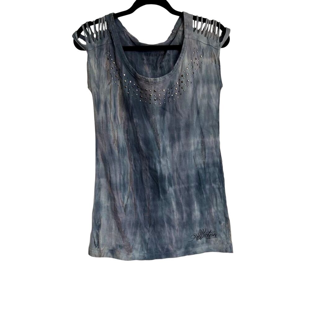 Affliction Top Womens‎ Small Gray Cutout Studded Sleeveless Scoop Neck Grunge
